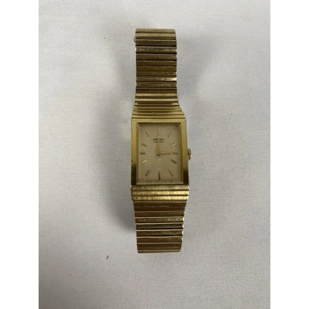 Vintage Seiko 1400-5079 Womens Quartz Tank Watch Gold Tone Expansion Untested